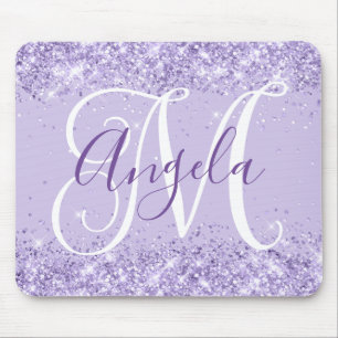Blasser Lavender Glitzer Elegantes Script Monogram Mousepad