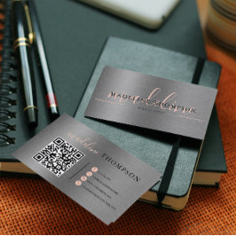 Blasser Orange Metallic Brush Steel Script QR Code Visitenkarte