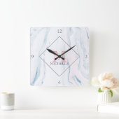 Blasser Tones Marble Stone Quadratische Wanduhr (Zuhause)