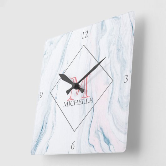 Blasser Tones Marble Stone Quadratische Wanduhr (Winkel)