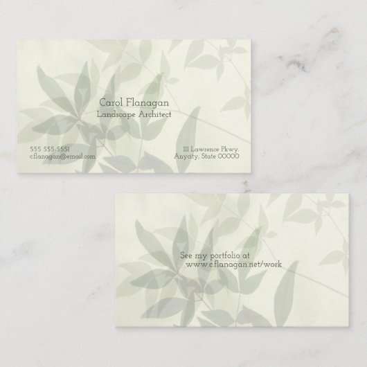 Blasses Blätter Visitenkarte (Vorne/Hinten)