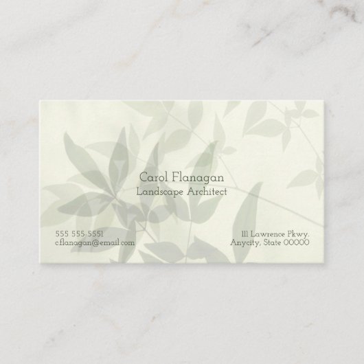 Blasses Blätter Visitenkarte (Vorderseite)