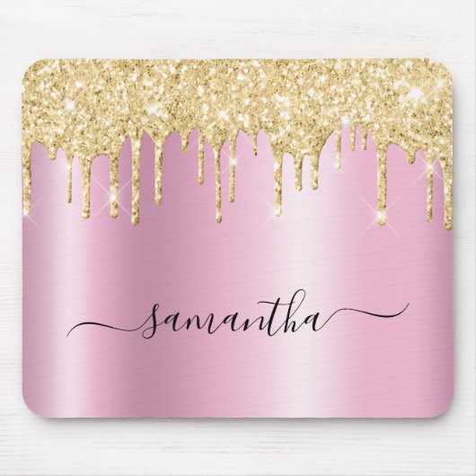 Blasses Gold Glitter-Tropfen Rosa Schimmer Mousepad (Vorne)