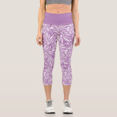 Blasses Lila tropisches Leaf-Wiederholmuster Capri Leggings (Vorderseite)