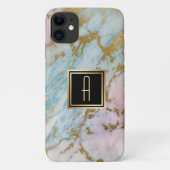 Blasses MarmorgoldTürkis-Monogramm Case-Mate iPhone Hülle (Rückseite)