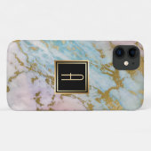 Blasses MarmorgoldTürkis-Monogramm Case-Mate iPhone Hülle (Rückseite (Horizontal))