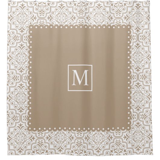 Blasses Taubenmuster und Monogramm Duschvorhang (Vorderseite)