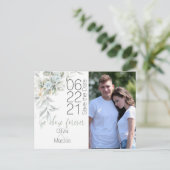 Blassfarbene blaue Rose Foto Save the Date Postkarte (Stehend Vorderseite)