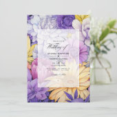 Blassgelb, Lavendel und Silberblütenhochzeit Einladung (Stehend Vorderseite)