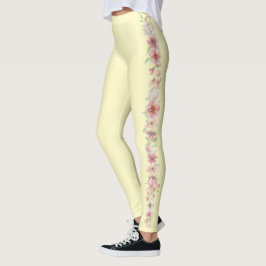 Blassgelb mit Blumenstreifen auf den Seiten Leggings
