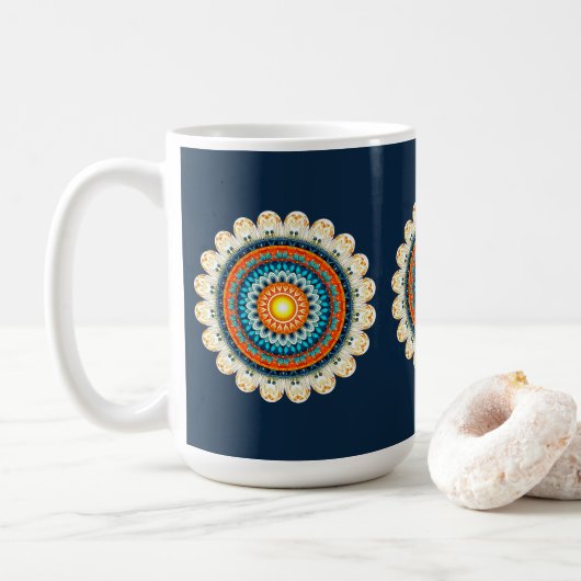 Blassgelb-orangefarbene Mandala-Tasse Kaffeetasse (Mit Donut)