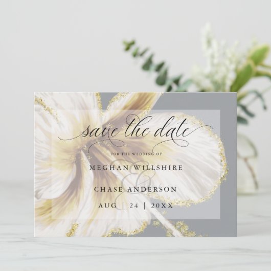 Blassgelb und Elfenbeintropische Blume Wasserfarbe Save The Date (Stehend Vorderseite)