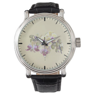 Blassgelb und Magenta Phalaenopsis Orchideen Armbanduhr