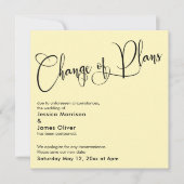 Blassgelbe Änderung von Plänen verzögert Hochzeits Einladung (Vorderseite)
