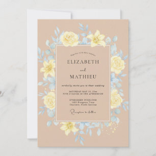 Blassgelbe Azure-Blüten-Hochzeit Einladung