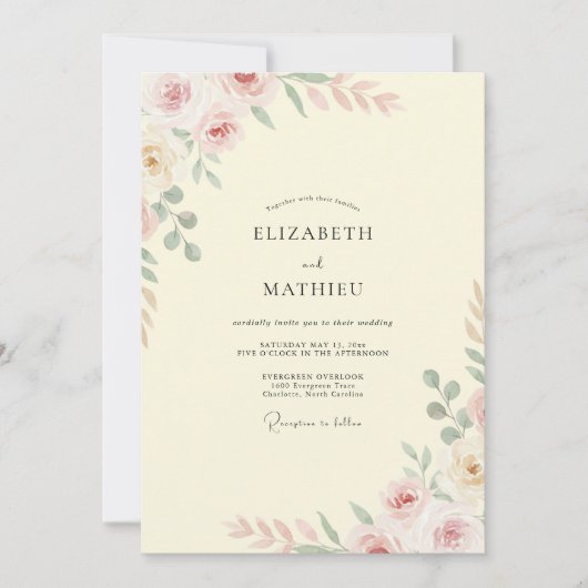 Blassgelbe Bemalte Hochzeit Einladung (Vorderseite)