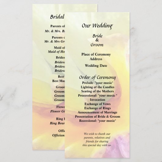 Blassgelbe Cattleya Orchids Hochzeitsprogramm Programm (Vorne/Hinten)