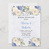 Blassgelbe Dusty Blue Botanical Peony Wedding Einladung (Vorderseite)