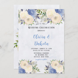 Blassgelbe Dusty Blue Botanical Peony Wedding Einladung