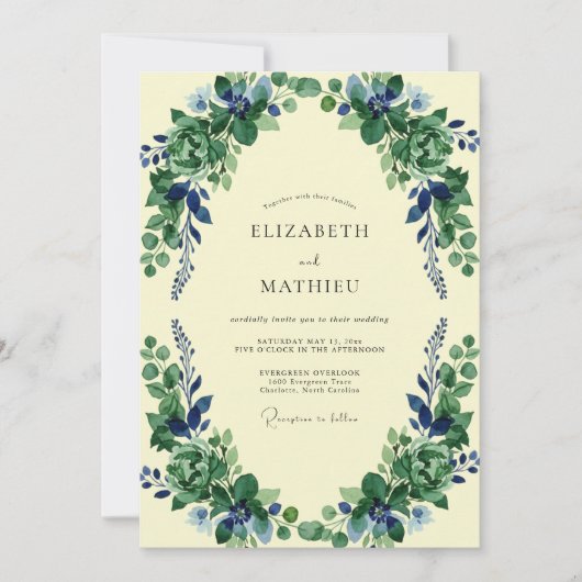 Blassgelbe Eukalyptus-Hochzeit Einladung (Vorderseite)