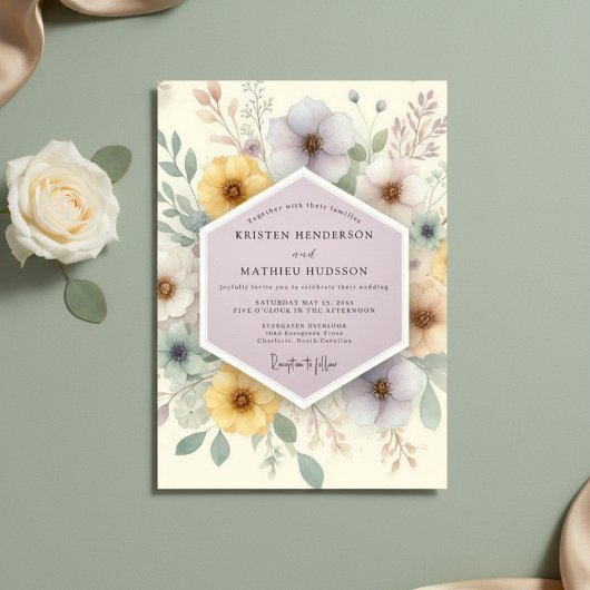 Blassgelbe Florale Hochzeit Einladung