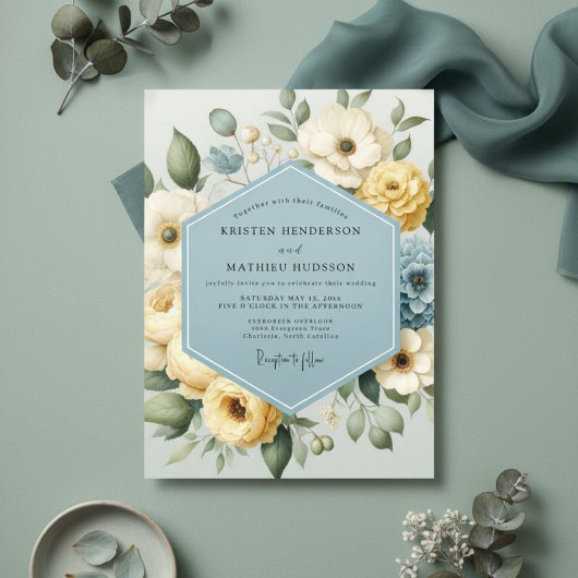Blassgelbe Florale Whimsical-Hochzeit Einladung