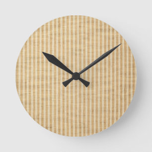 Blassgelbe gestreifte Stoffmuster Runde Wanduhr