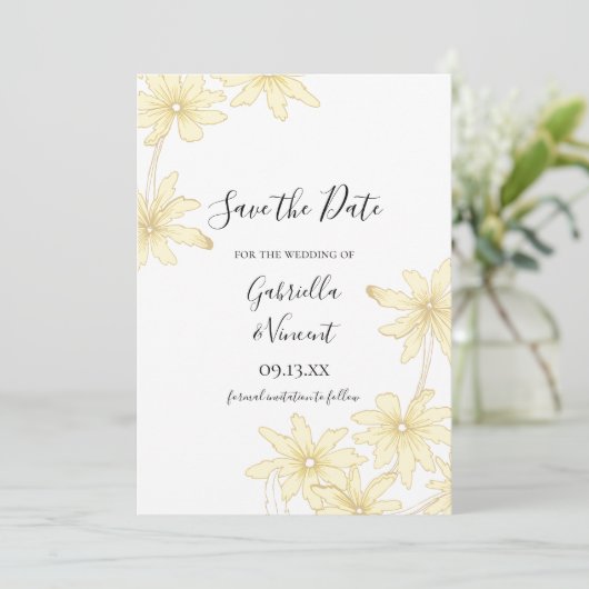 Blassgelbe Hochzeiten speichern das Datum Save The Date (Stehend Vorderseite)
