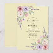 Blassgelbe lila blättrige Hochzeit Einladung (Vorne/Hinten)