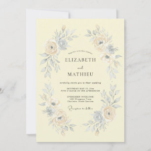 Blassgelbe romantische Aquarell-Hochzeit Einladung