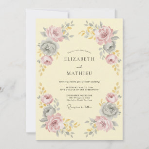 Blassgelbe Romantische Blumenhochzeit Einladung
