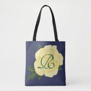 Blassgelbe Rose, Monogramm-Tragetaschen der Bräute Tasche