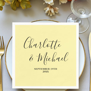 Blassgelbe Schrift Minimalistische Hochzeit Serviette