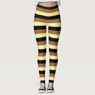 Blassgelbe, schwarze und braune Streifen Leggings