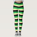 Blassgelbe, schwarze und grüne Streifen Leggings<br><div class="desc">Abstrakte digitale Kunst aus blassgelben, schwarzen und grünen Streifen.</div>
