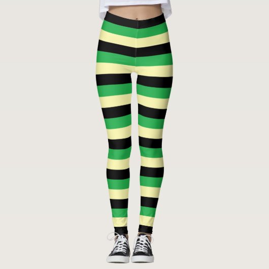 Blassgelbe, schwarze und grüne Streifen Leggings (Vorderseite)