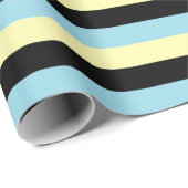 Blassgelbe, schwarze und pastellblaue Streifen Geschenkpapier (Rolleneckpunkt)