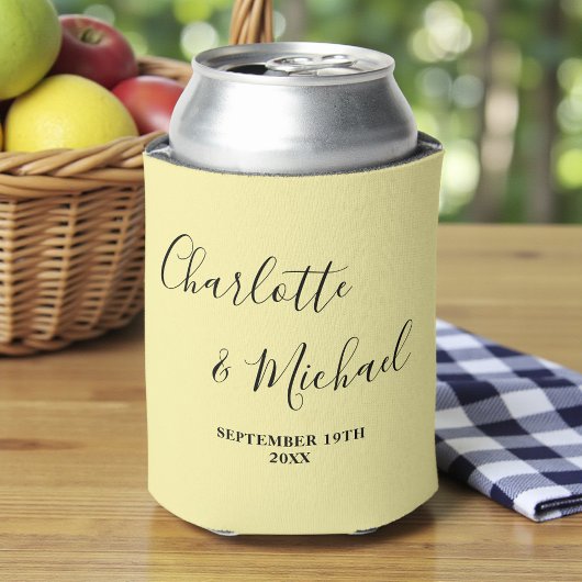 Blassgelbe Skript-Minimalist-Hochzeit Dosenkühler
