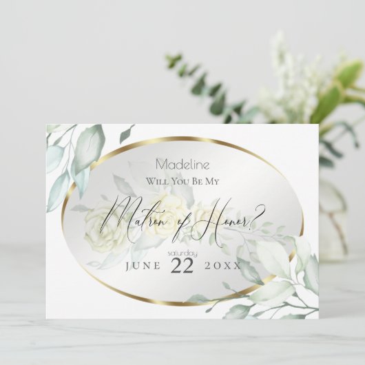 Blassgelbe Wasserfarben Rose Matron of Honour Einladung (Stehend Vorderseite)