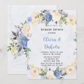 Blassgelber, blauer Peony Polterabend Einladung (Vorne/Hinten)