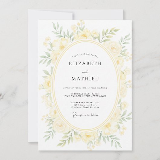 Blassgelber Kranz Hochzeit Einladung (Vorderseite)