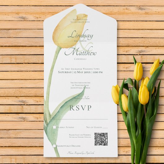Blassgelber Tulip Solo Pink Moderner QR-Code All In One Einladung