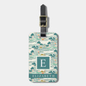 Blassgelbes Aquamarin-grünes Abstraktes Muster Gepäckanhänger (Vorderseite vertikal)