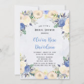 Blassgelbes blaues Peony Floral Brautparty Einladung (Vorderseite)