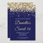 Blassgoldener Glitzer Navy Sweet 16 Einladung (Vorne/Hinten)