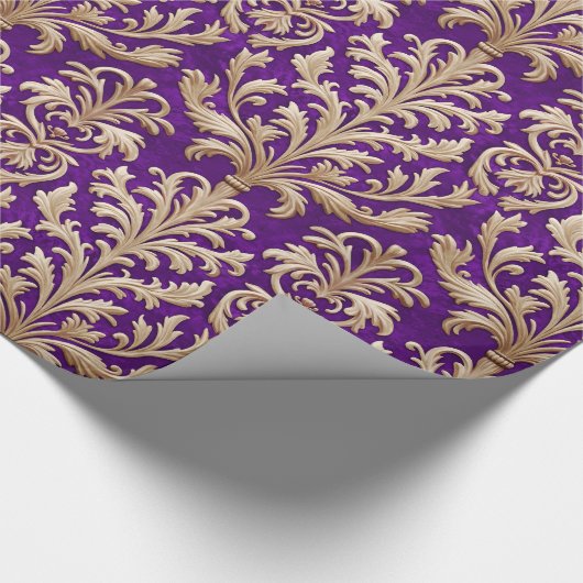 Blassgoldfloral Damask Royal Lila Velvet Geschenkpapier (Ecke)