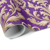 Blassgoldfloral Damask Royal Lila Velvet Geschenkpapier (Rolleneckpunkt)