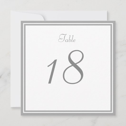 Blassgraue Hochzeitkarte für die Tischnummer (Vorderseite)