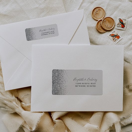 Blassgraue Silver Glitzer Hochzeit Rücksendeadress