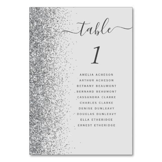 Blassgraue Silver Glitzer Hochzeit Tischnummer (Vorderseite)